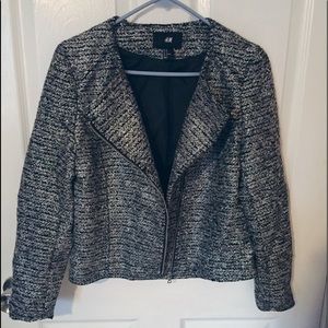 New H&M Tweed Moto Zipper Cropped Jacket Sz Small